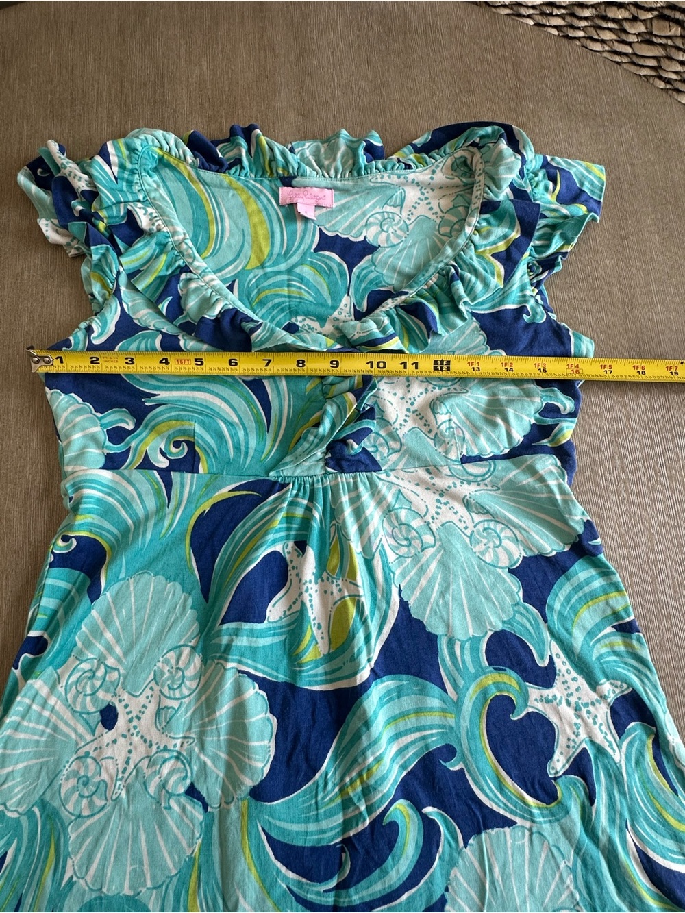 Lilly Pulitzer Aqua & Navy Floral Ruffle V-Neck Midi Dress - Picture 5 of 7